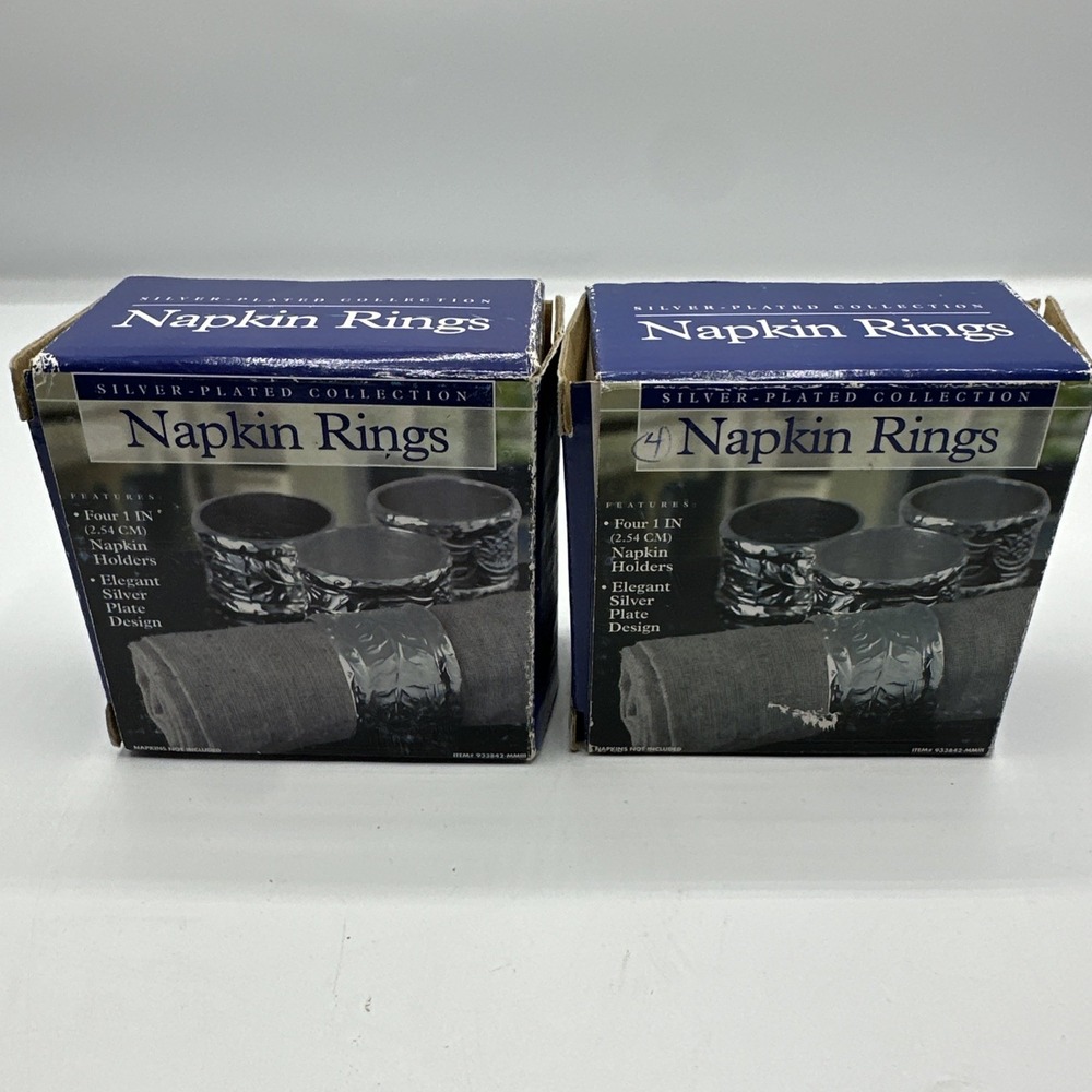 Silver Plated‎ Collection.  Napkin Rings. 4- 2.54 CM New In Box 2 Sets Of 4